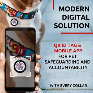 WAUDOG Adjustable Nylon Dog Collar with Durable Plastic Buckle and QR Dog Tag. LARGE (WOW! Print)