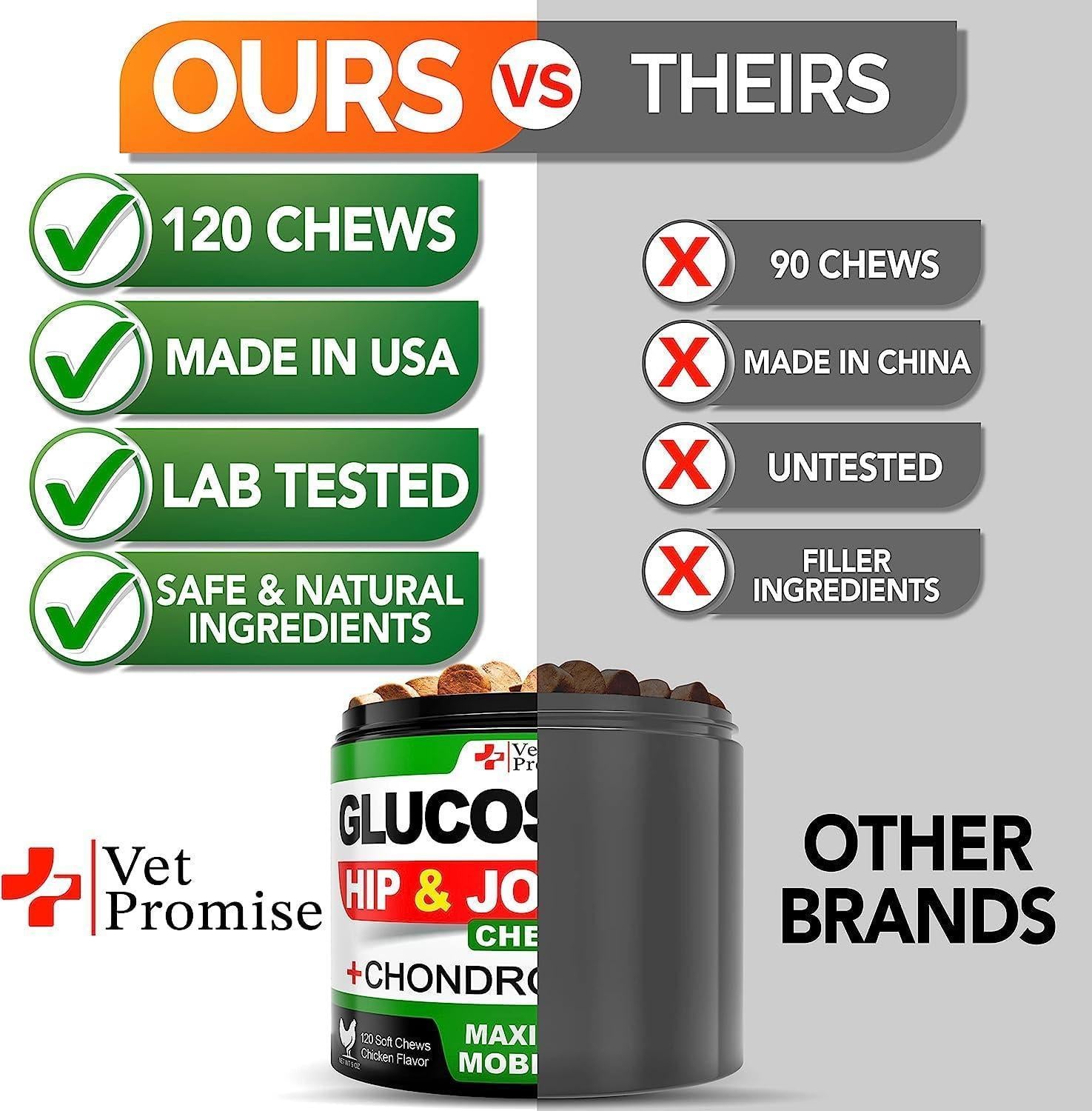 Vet Promise Glucosamine for Dogs  Hip and Joint Chews (2Pack, 240 Chews) For Pet With Love