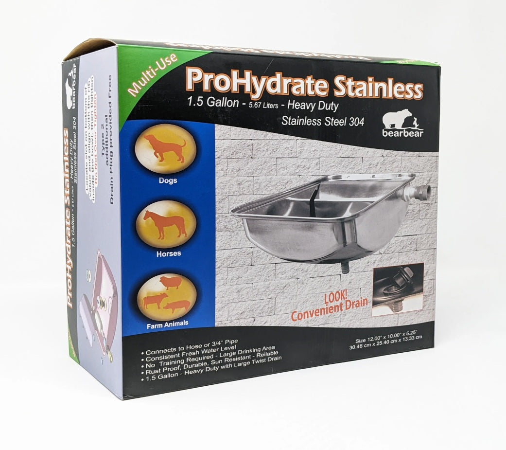 Bear Bear Pet ProHydrate Stainless Steel Waterer 1.5 Gallons Silver 12 x 10 x 5.25 For Pet With Love