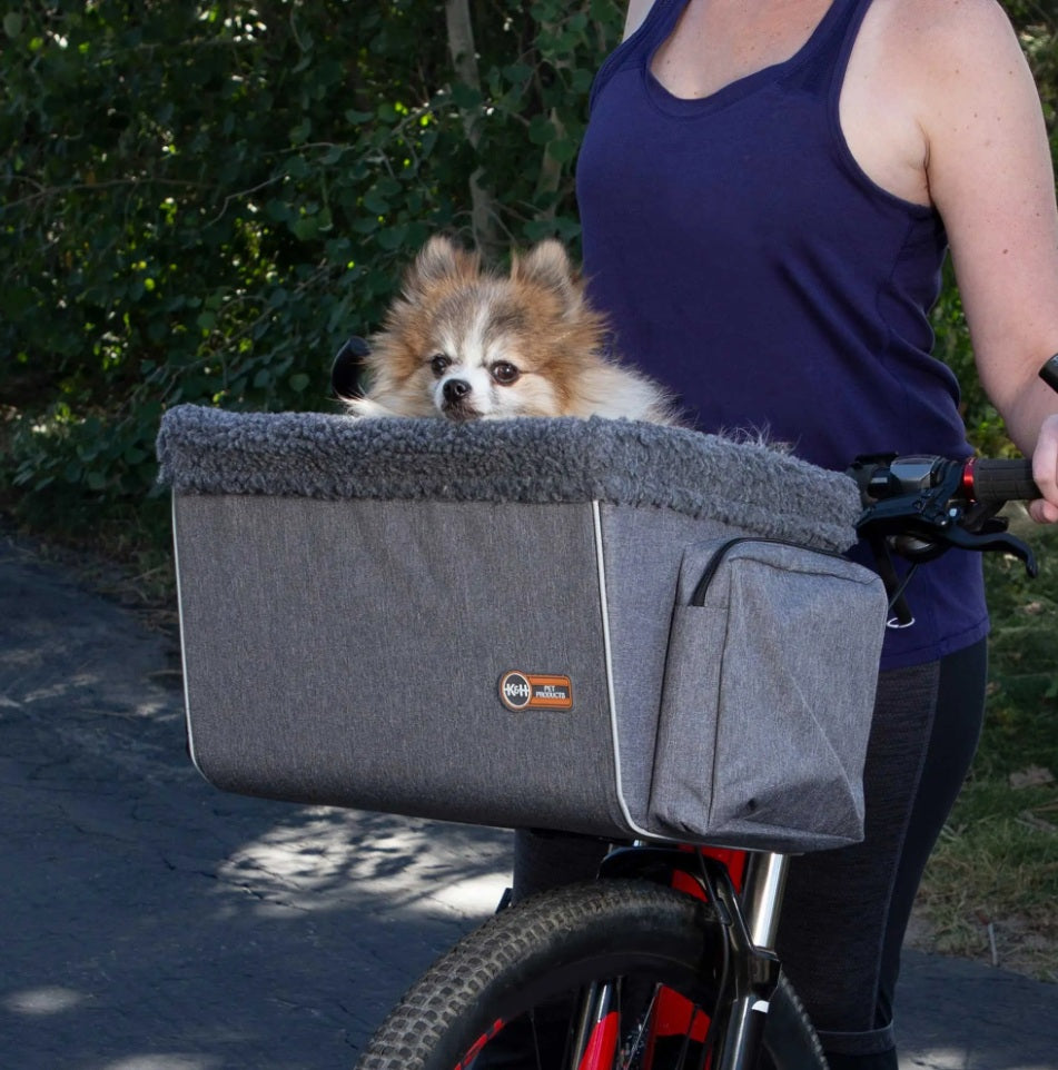 K&H Pet Products Travel Bike Basket for Pets Large Gray 12 x 16 x 10 For Pet With Love