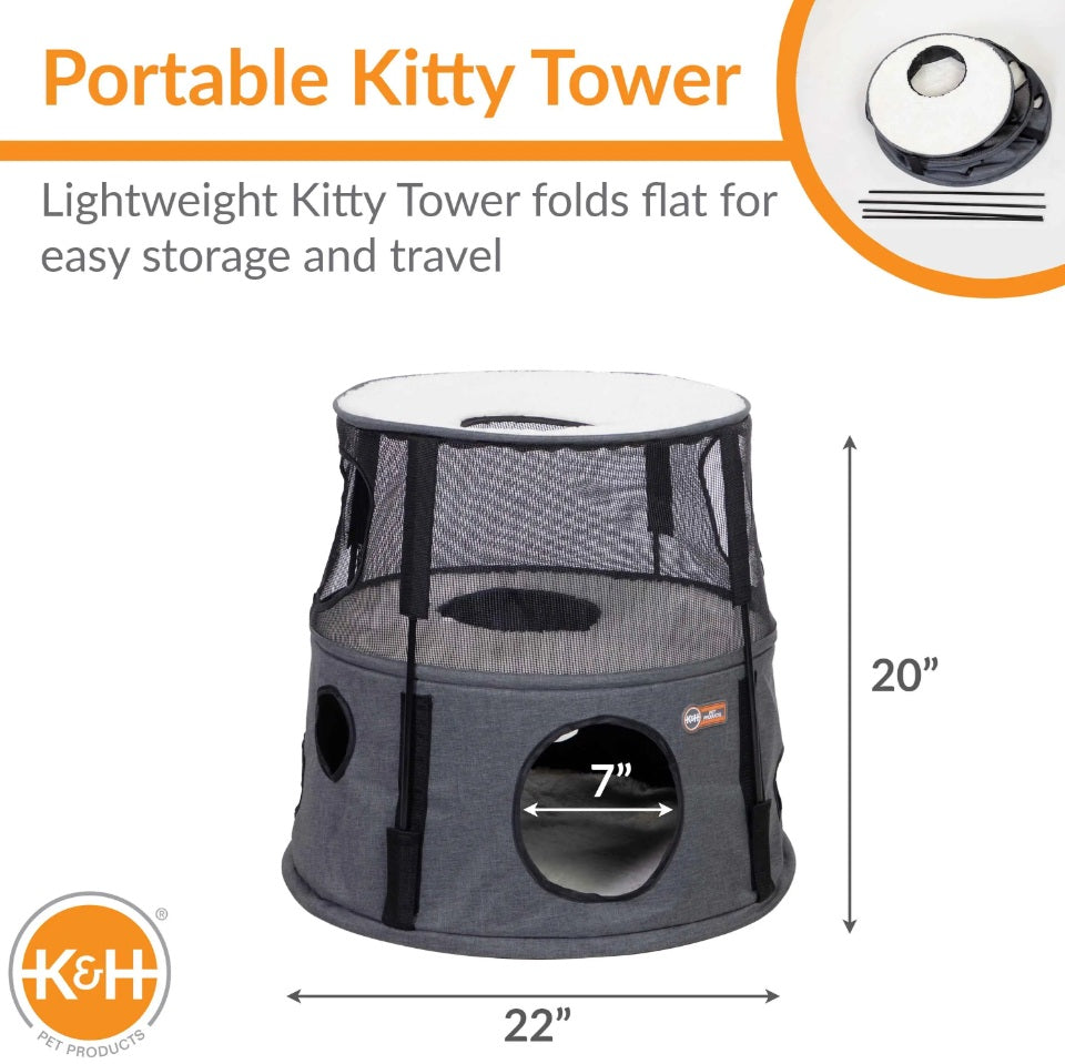 K&H Pet Products Kitty Tower 2 Story Dark Denim 22 x 22 x 20 For Pet With Love