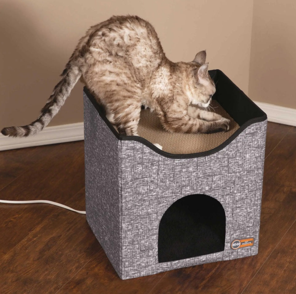 K&H Pet Products Thermo-Kitty Playhouse Gray 14 x 12 x 15 For Pet With Love