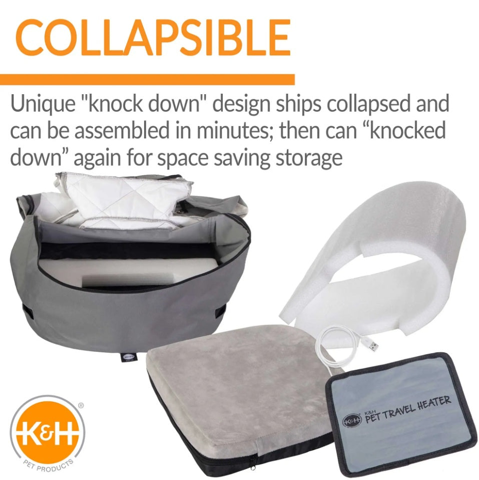 K&H Pet Products Bucket Booster Pet Seat Collapsible Heated Large Gray 22 x 20 x 16 For Pet With Love