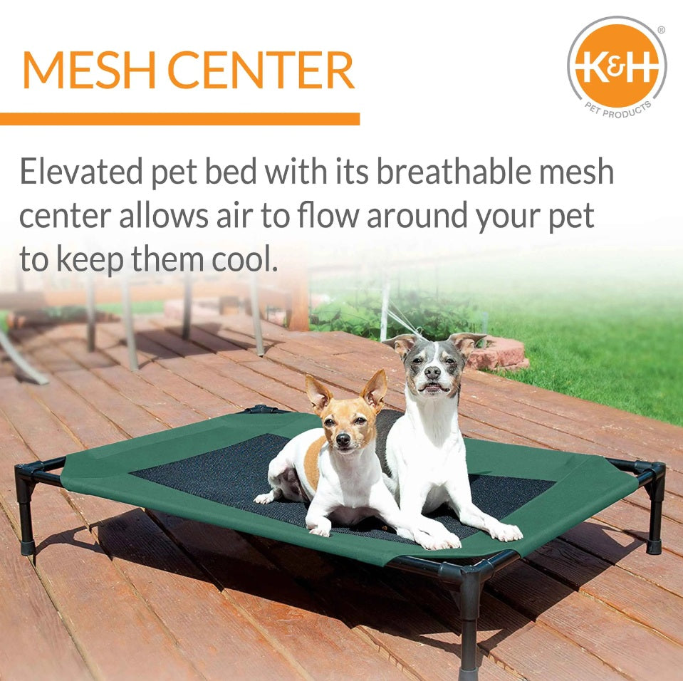 K&H Pet Products Original Pet Cot Elevated Pet Bed Medium Green/Black 25 x 32 x 7 For Pet With Love