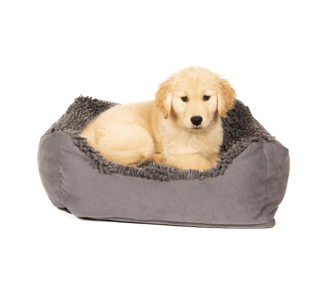 DGS Pet Products Dirty Dog Lounger Bed Medium Cool Grey 26 x 24 x 8 For Pet With Love