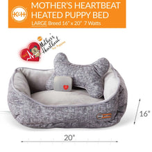 Load image into Gallery viewer, K&amp;H Pet Products Mother's Heartbeat Heated Puppy Pet Bed with Bone Pillow Large Gray 20x 16 x 7 For Pet With Love
