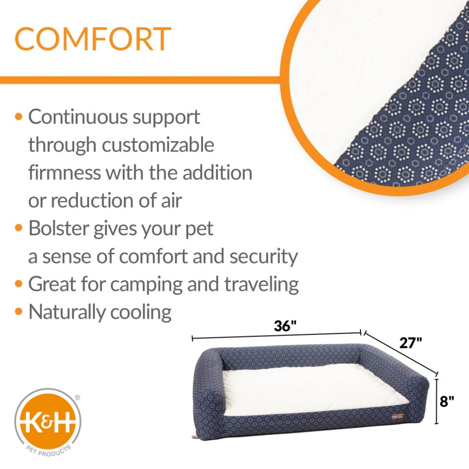 K&H Pet Products Air Sofa Pet Bed Geo Flower Medium Navy 27 x 36 x 8 For Pet With Love