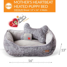 Load image into Gallery viewer, K&amp;H Pet Products Mother's Heartbeat Heated Puppy Pet Bed with Bone Pillow Medium Gray 16 x 13 x 6 For Pet With Love
