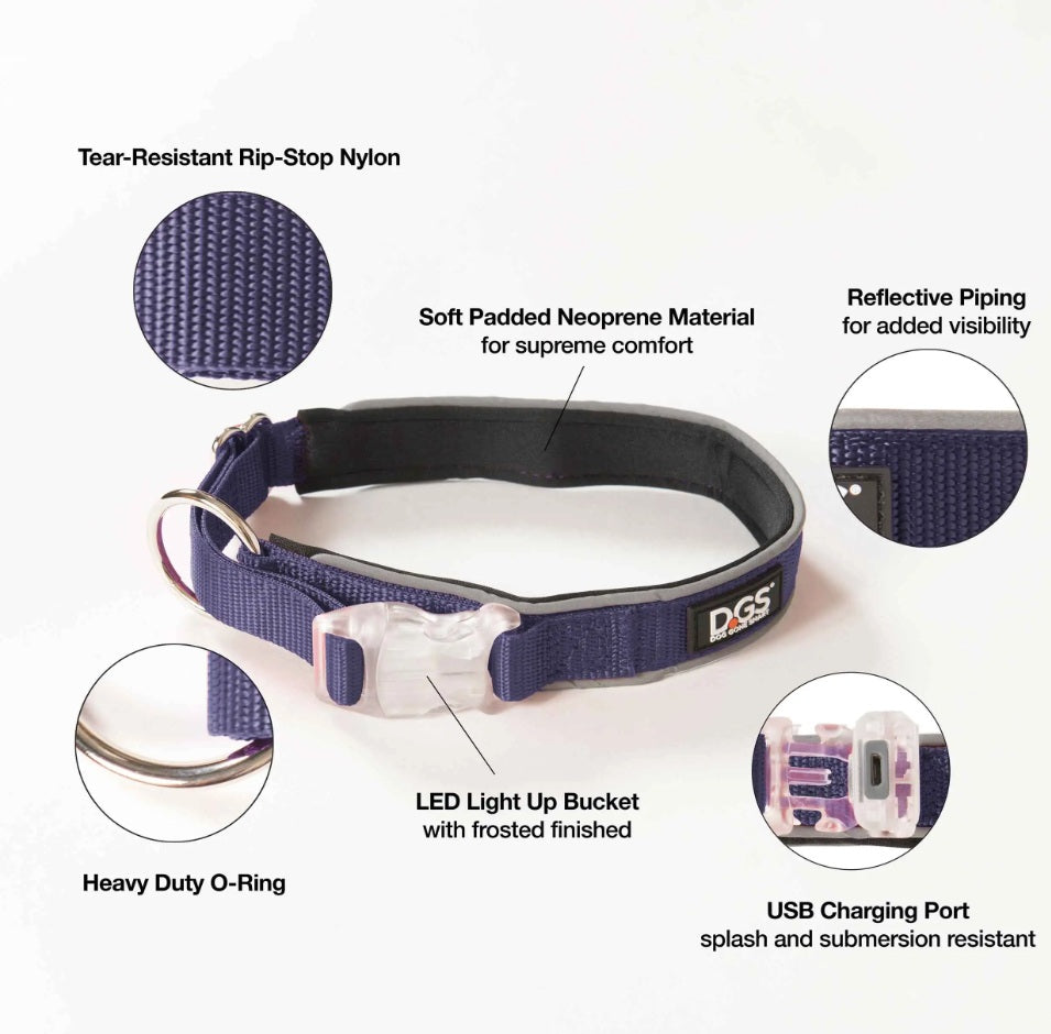 DGS Pet Products Comet Rechargeable Light Up Dog Collar Large Navy 20 - 25 x 1 For Pet With Love