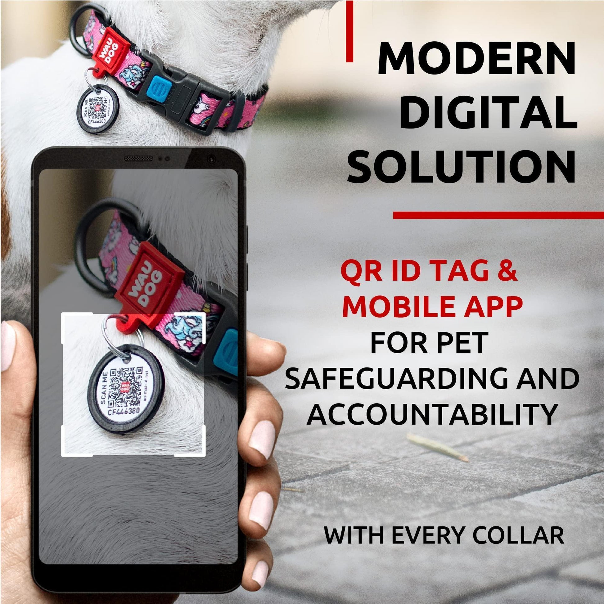 WAUDOG Adjustable Nylon Dog Collar with Durable Plastic Buckle and QR Dog Tag. SMALL (Unicorns) For Pet With Love