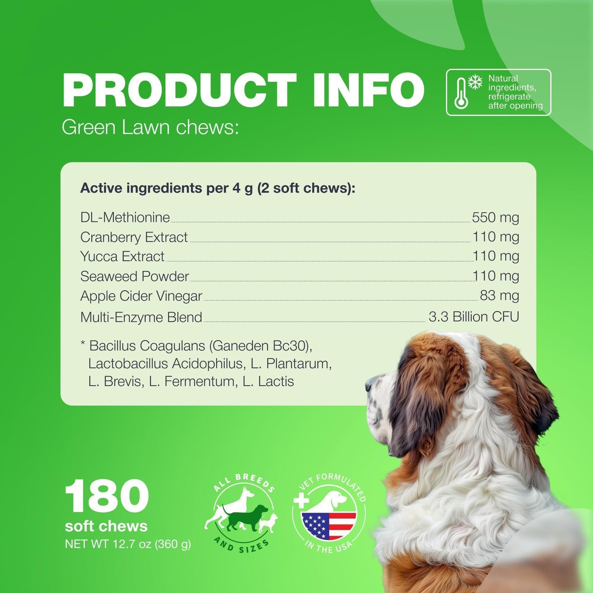 CHEWIA Grass Spot Probiotic Multivitamins Enzymes for Dogs. Vitality & UTI & Digective Support, Urine Neutralizer. 180 Chews. Duck Flavor. For Pet With Love