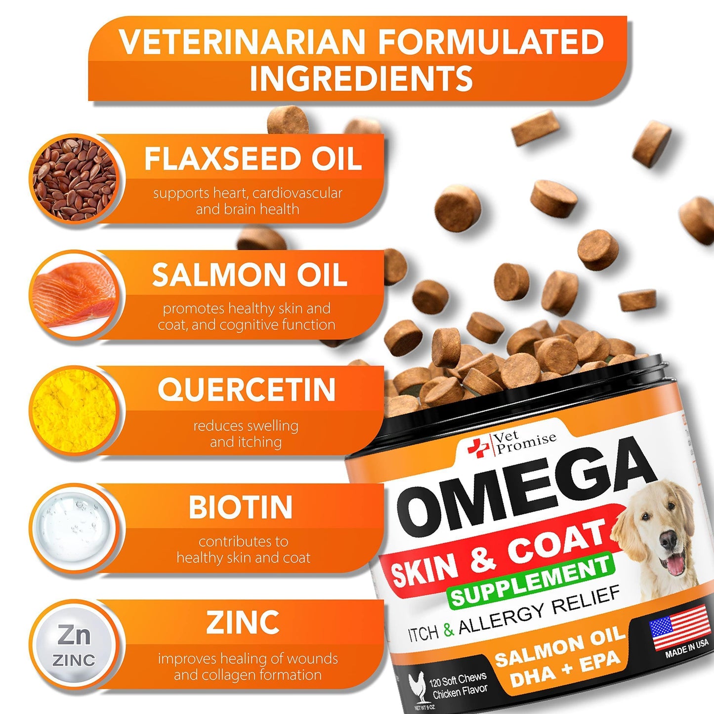 Omega-3 for Dogs - Dog Skin and Coat Supplement - Dog Chews with Fish Oil For Pet With Love