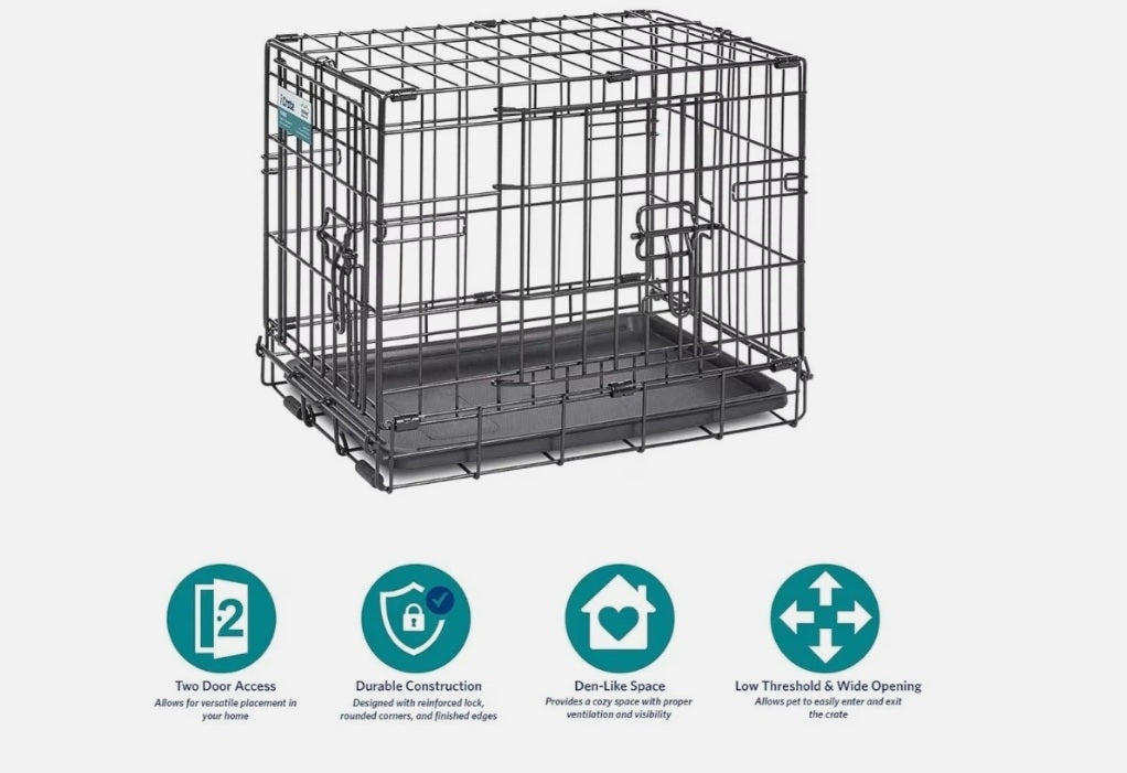 Midwest Dog Double Door i-Crate Black 18″ x 12″ x 14″ For Pet With Love