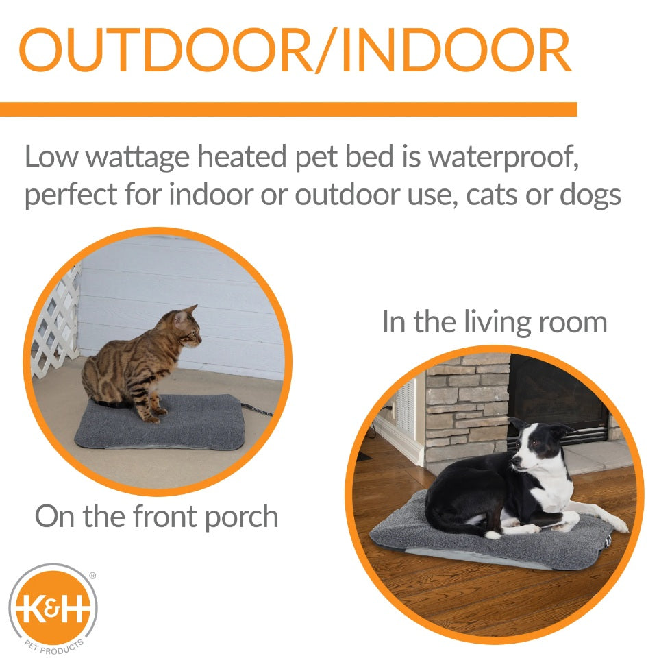 K&H Pet Products Lectro-Soft Outdoor Heated Pet Bed Medium Gray 19 x 24 x 1 For Pet With Love
