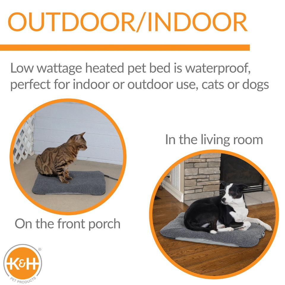 K&H Pet Products Lectro-Soft Outdoor Heated Pet Bed Large Gray 25 x 36 x 1 For Pet With Love