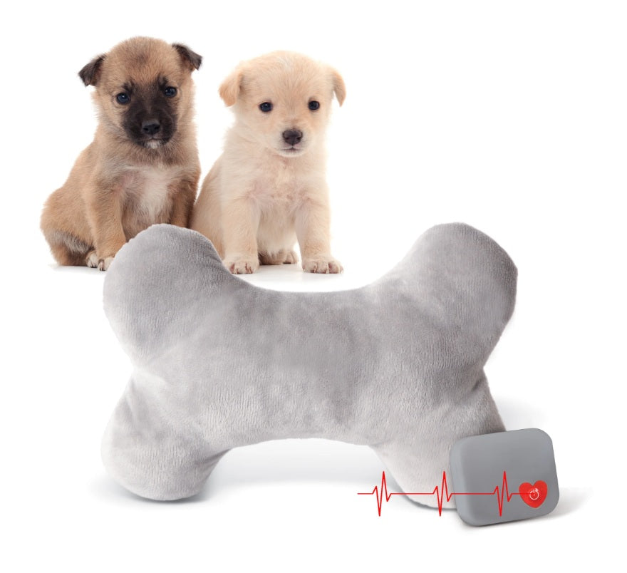 K&H Pet Products Mother's Heartbeat Heated Puppy Pet Bed with Bone Pillow Medium Gray 16 x 13 x 6 For Pet With Love