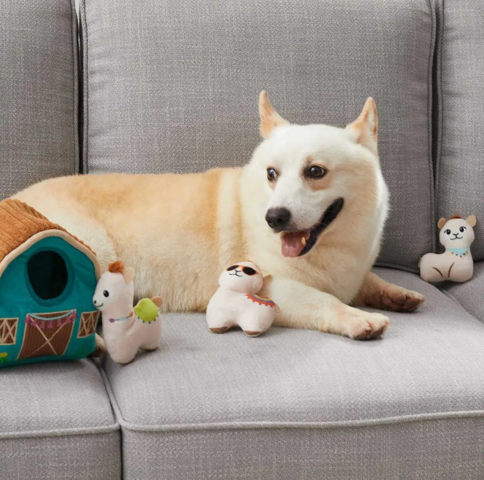 Outward Hound Hide A Llama Plush Dog Toy Teal 6.75 x 4 x 6 For Pet With Love