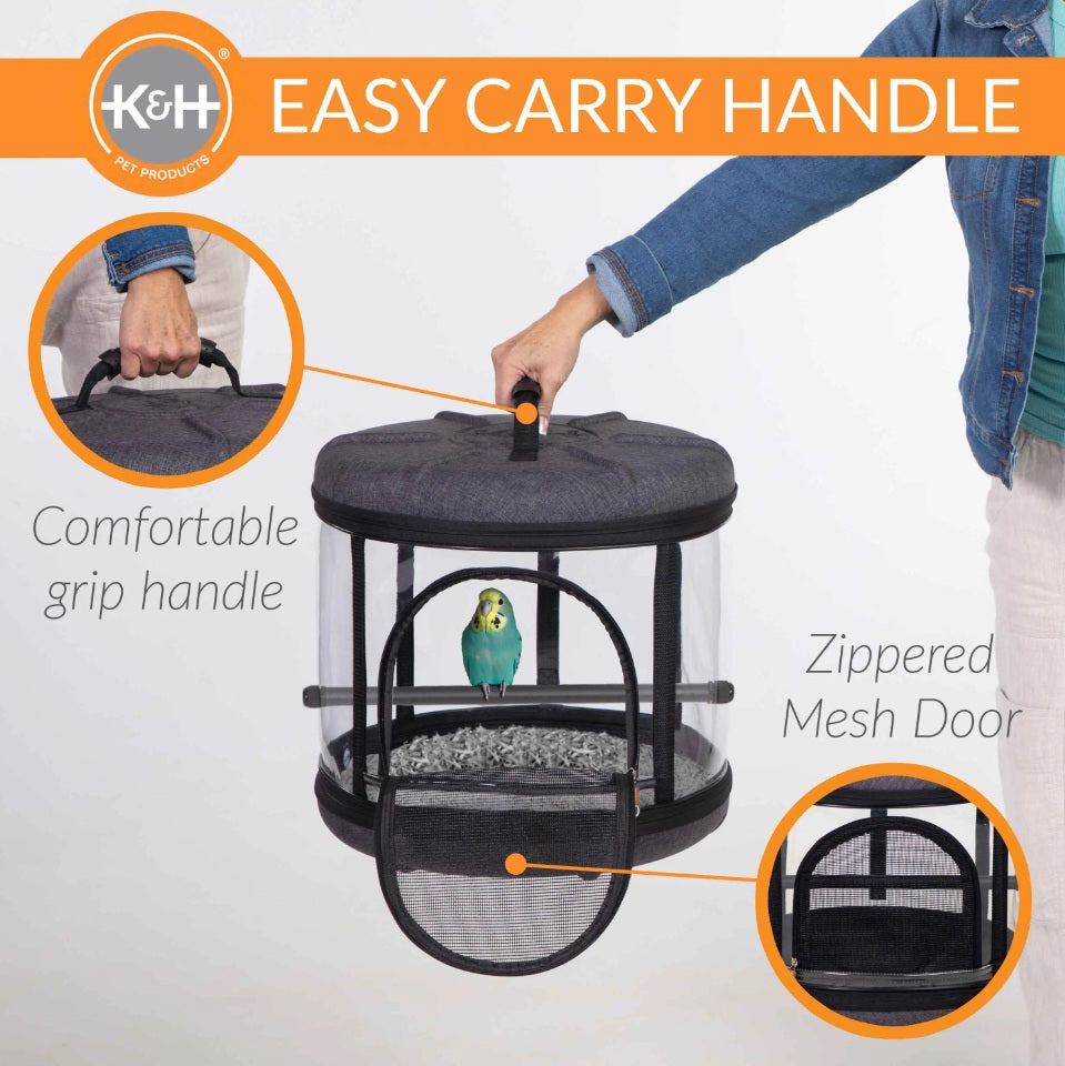 K&H Pet Products Mod Bird Carrier Travel Cage Gray 17 x 17 x 15.5 For Pet With Love