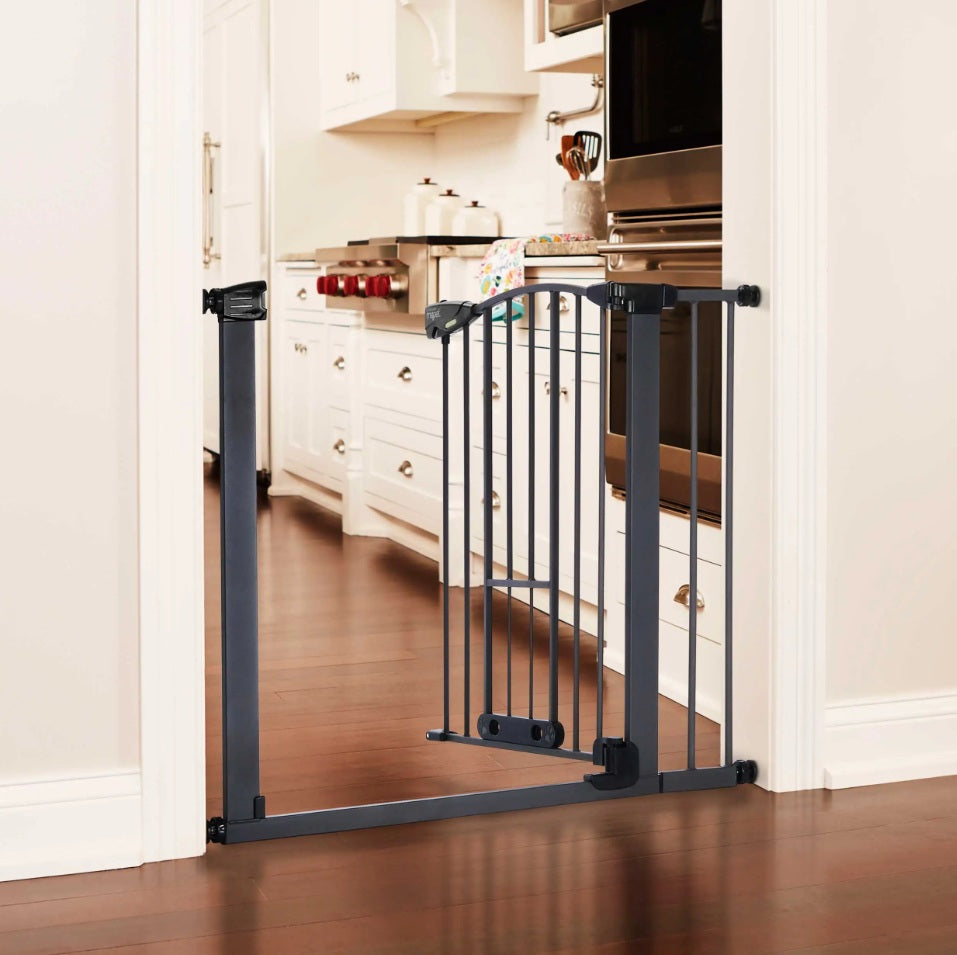 North States MyPet Wide Deco EasyPass Pet Gate with Auto Close 5442 1.75 x 29.75-40.5 x 31 For Pet With Love