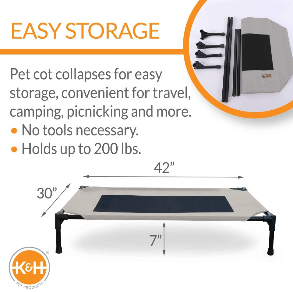 K&H Pet Products Original Pet Cot Elevated Pet Bed Large Taupe/Black 30 x 42 x 7 For Pet With Love