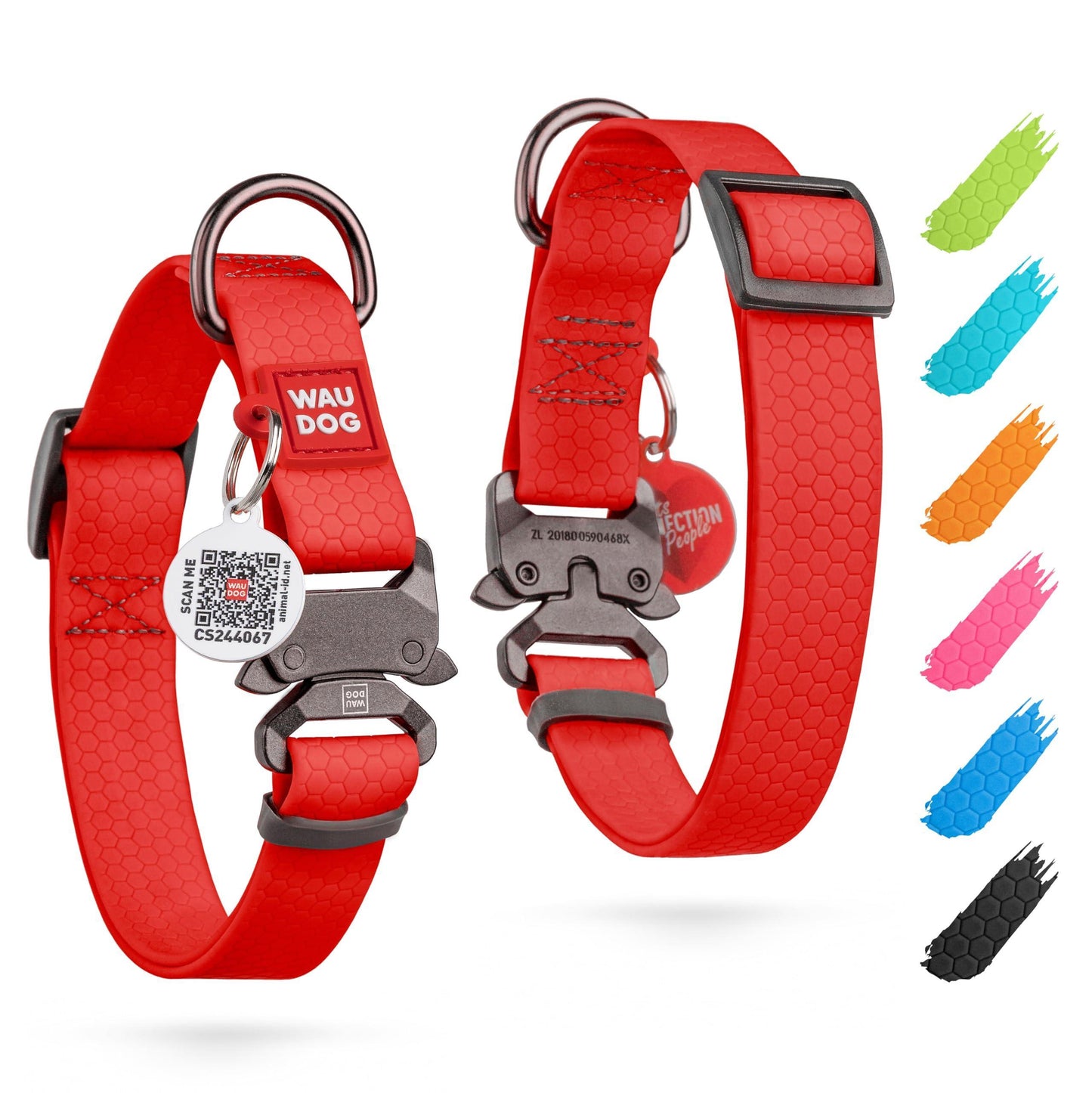 WAUDOG Heavy Duty Waterproof Dog Collar with Durable Metal Clasp and QR Dog Tag. LARGE For Pet With Love