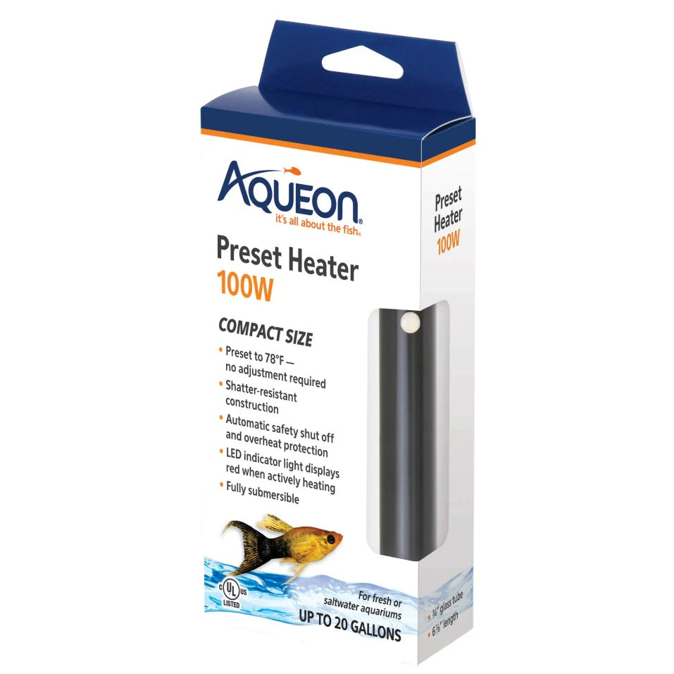 Aqueon Preset Fish Tank Heater 100 watts Black 3.5 x 1.5 x 7.75 For Pet With Love