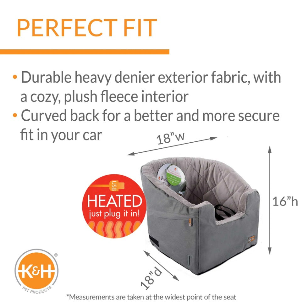 K&H Pet Products Bucket Booster Pet Seat Collapsible Heated Small Gray 18 x 18 x 16 For Pet With Love