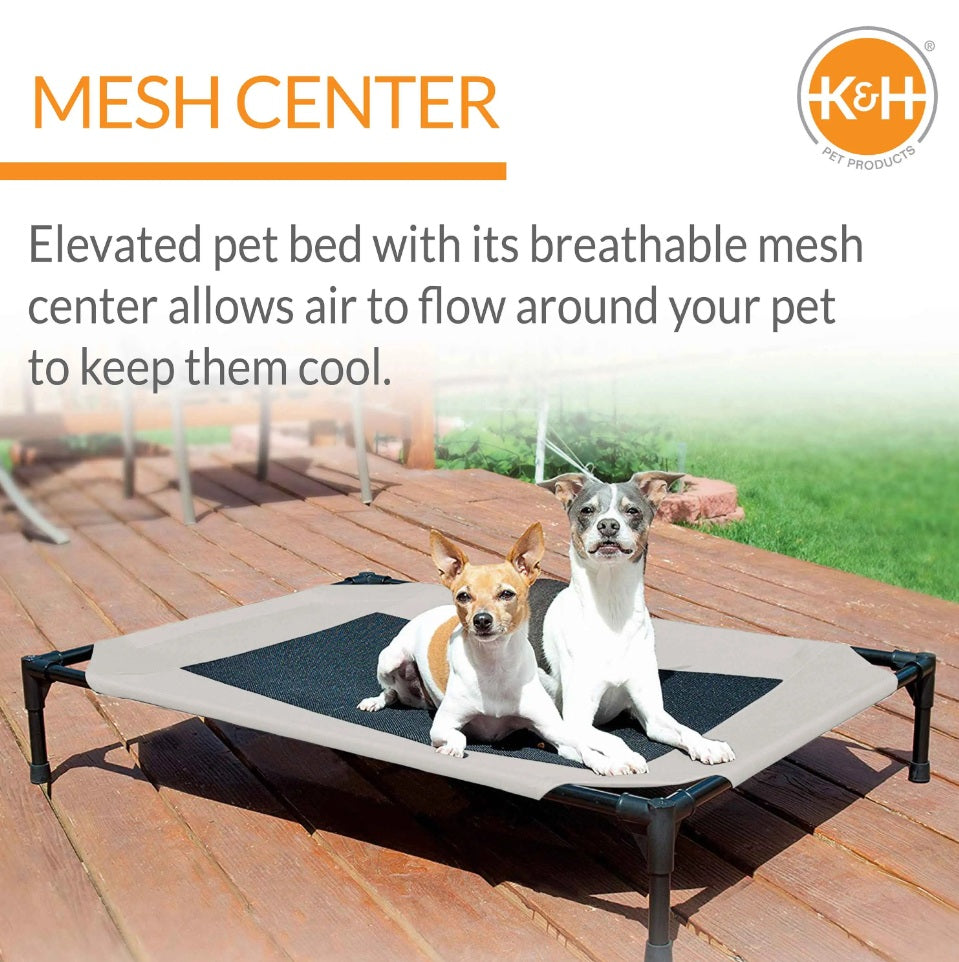 K&H Pet Products Original Pet Cot Elevated Pet Bed Large Taupe/Black 30 x 42 x 7 For Pet With Love