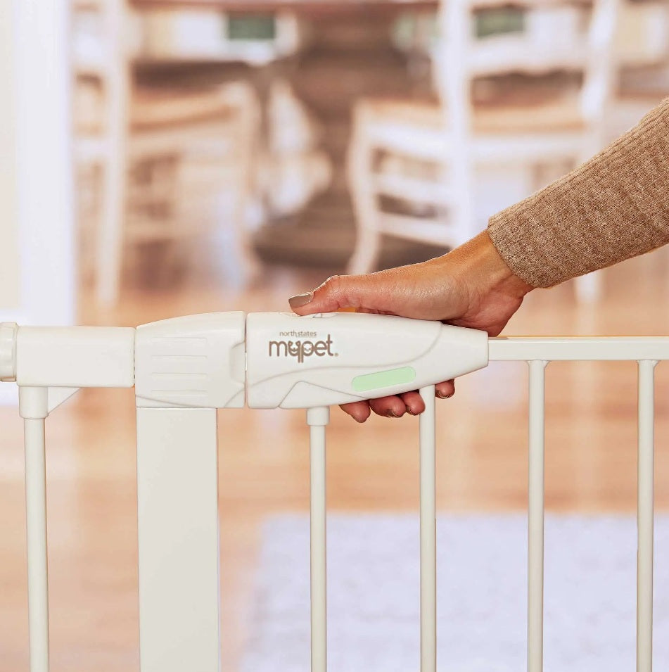 North States MyPet Wide Walk Thru EasyPass Pet Gate with Auto Close 5452 1.75 x 29.75-40.5 x 30 For Pet With Love