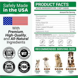 YUMA'S Hemp and Glucosamine Hip and Joint Support Supplement for Dogs. 170 Chews