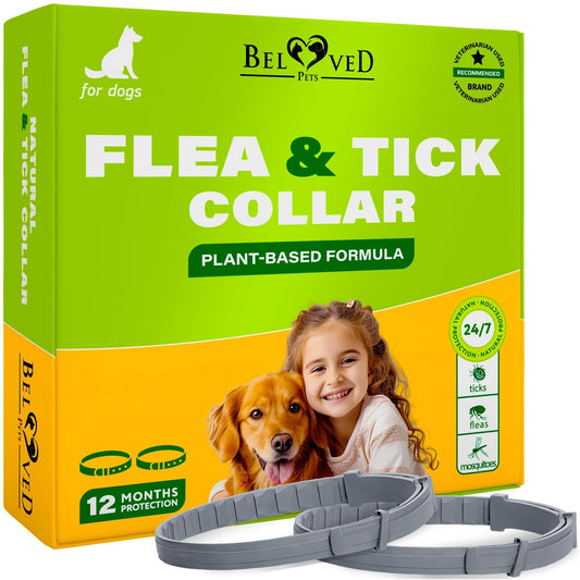 Beloved Pets Natural Anti Fleas and Ticks Essential Oil Repellent Collar for Dogs. 6 Months Control of Best Prevention & Safe Treatment. (Pack of 2) For Pet With Love