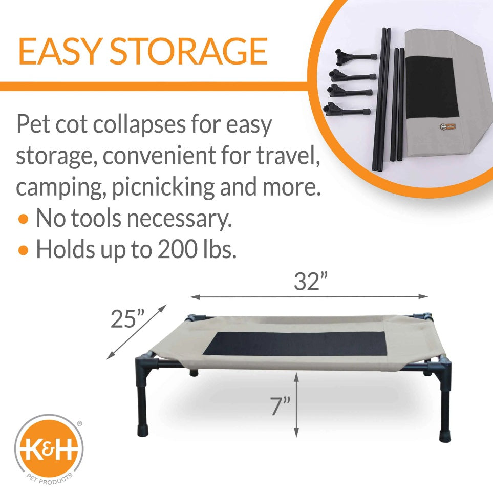K&H Pet Products Original Pet Cot Elevated Pet Bed Medium Taupe/Black 25 x 32 x 7 For Pet With Love