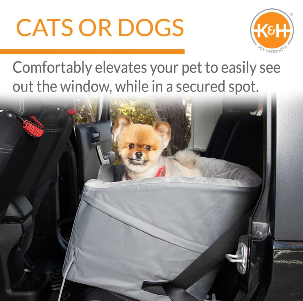K&H Pet Products Bucket Booster Pet Seat Collapsible Heated Small Gray 18 x 18 x 16 For Pet With Love