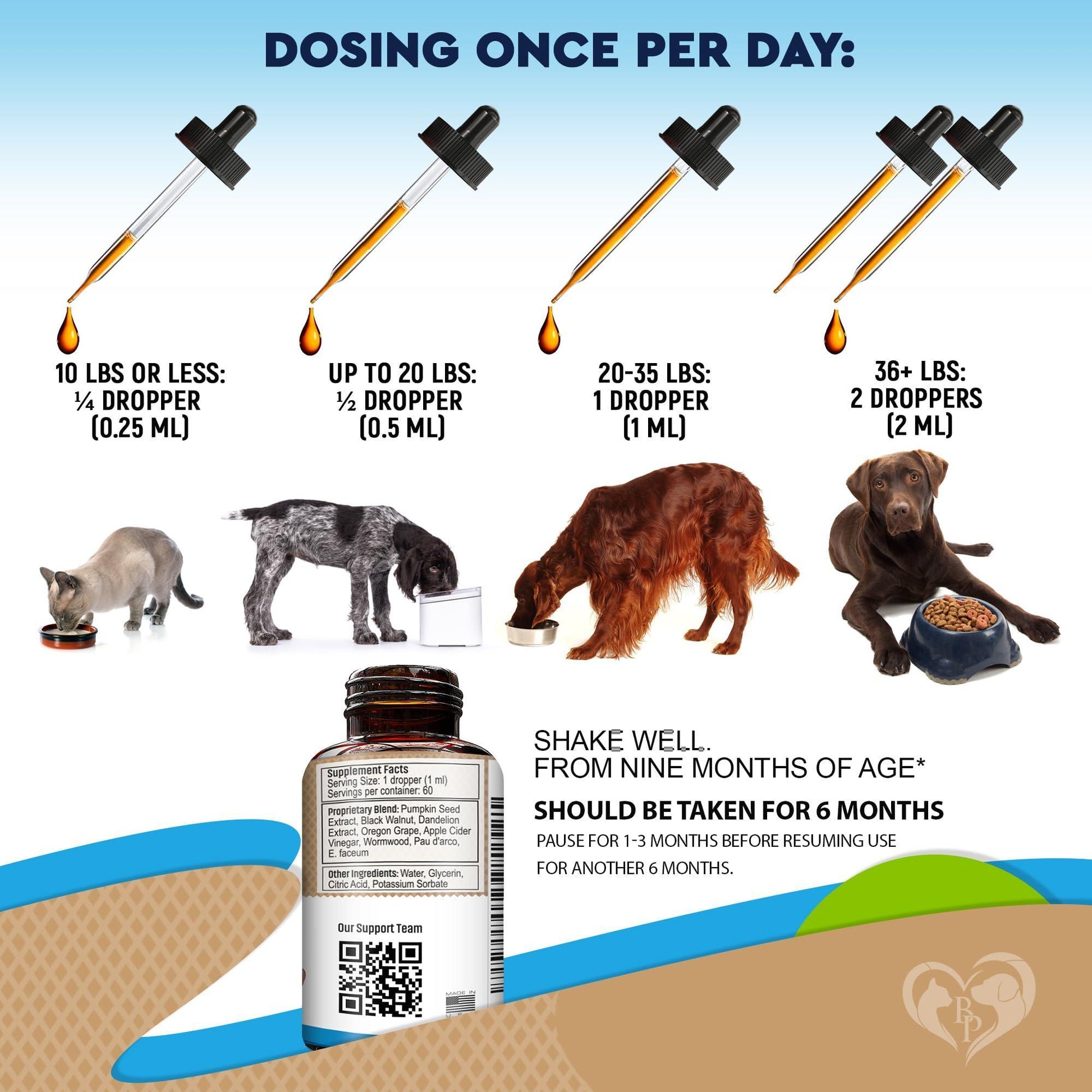 Beloved Pets Cats & Dogs Natural Worm Treatment with Probiotic & Liquid Herbal Supplement for Daily Use with Pet Food. Made in USA. 2Oz. For Pet With Love