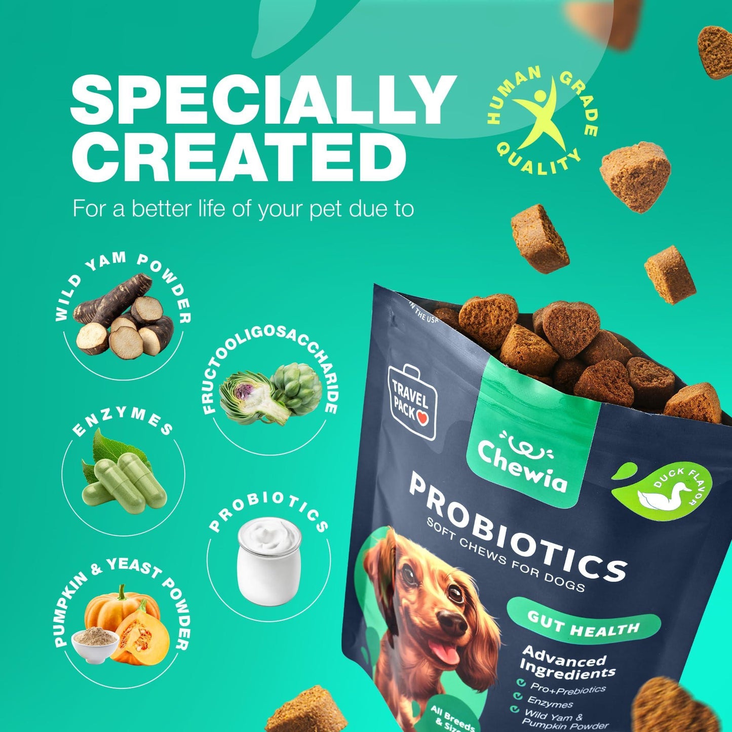 CHEWIA Probiotics and Digestive Enzymes Coprophagia Deterrent for Dogs 5 Oz For Pet With Love