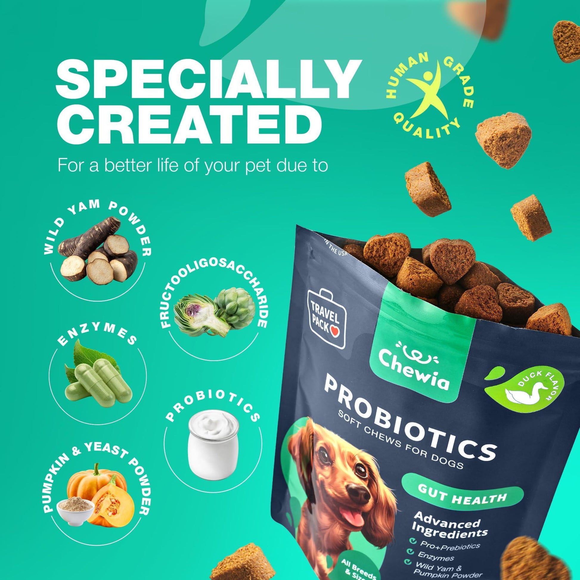 CHEWIA Probiotics and Digestive Enzymes Coprophagia Deterrent for Dogs 5 Oz For Pet With Love