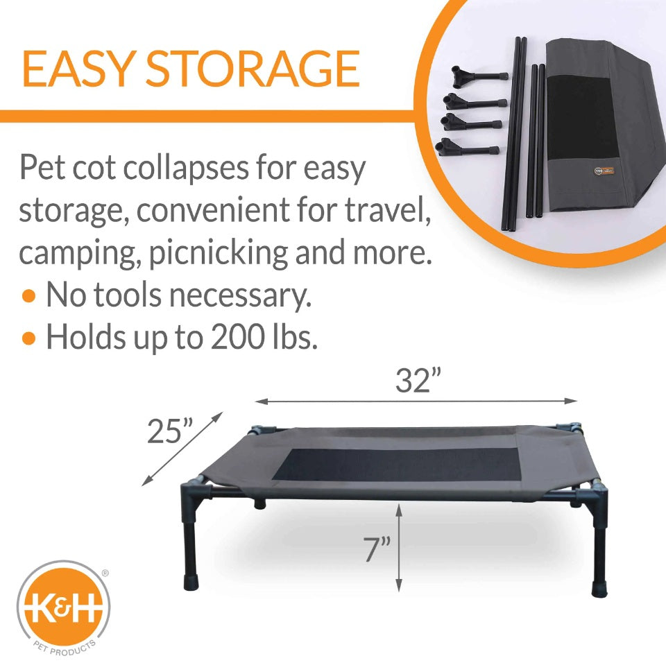 K&H Pet Products Original Pet Cot Elevated Pet Bed Medium Charcoal/Black 25 x 32 x 7 For Pet With Love