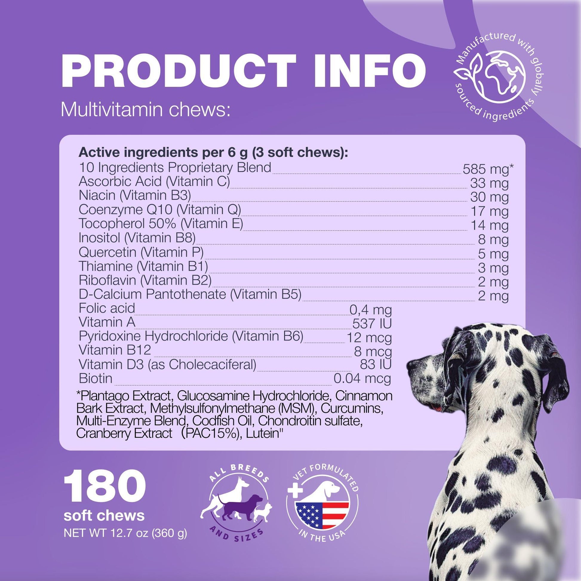 CHEWIA 15in1 Dog Multivitamin Immune Support, Skin & Coat, Mobility Support 180 Ct For Pet With Love