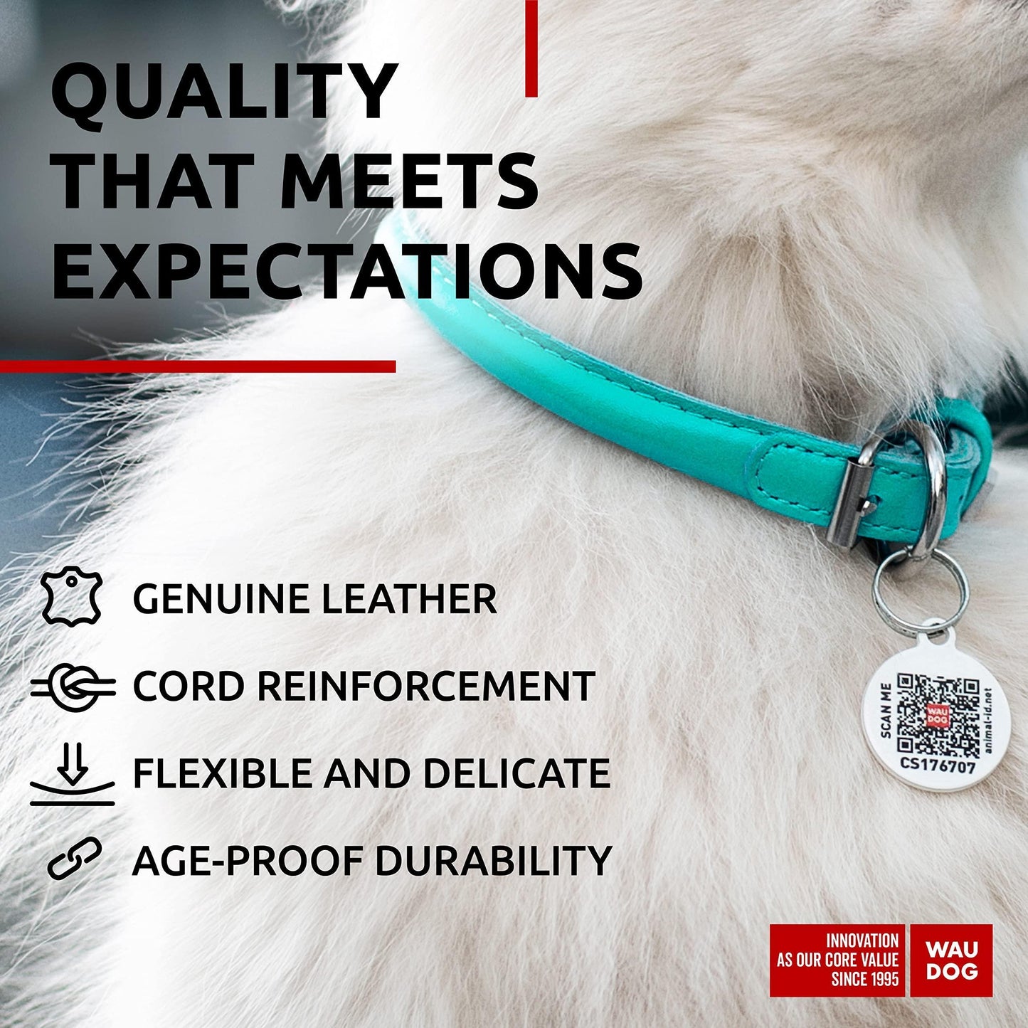 WAUDOG Ultra Soft Rolled Leather Dog Collar MINT XSMALL For Pet With Love