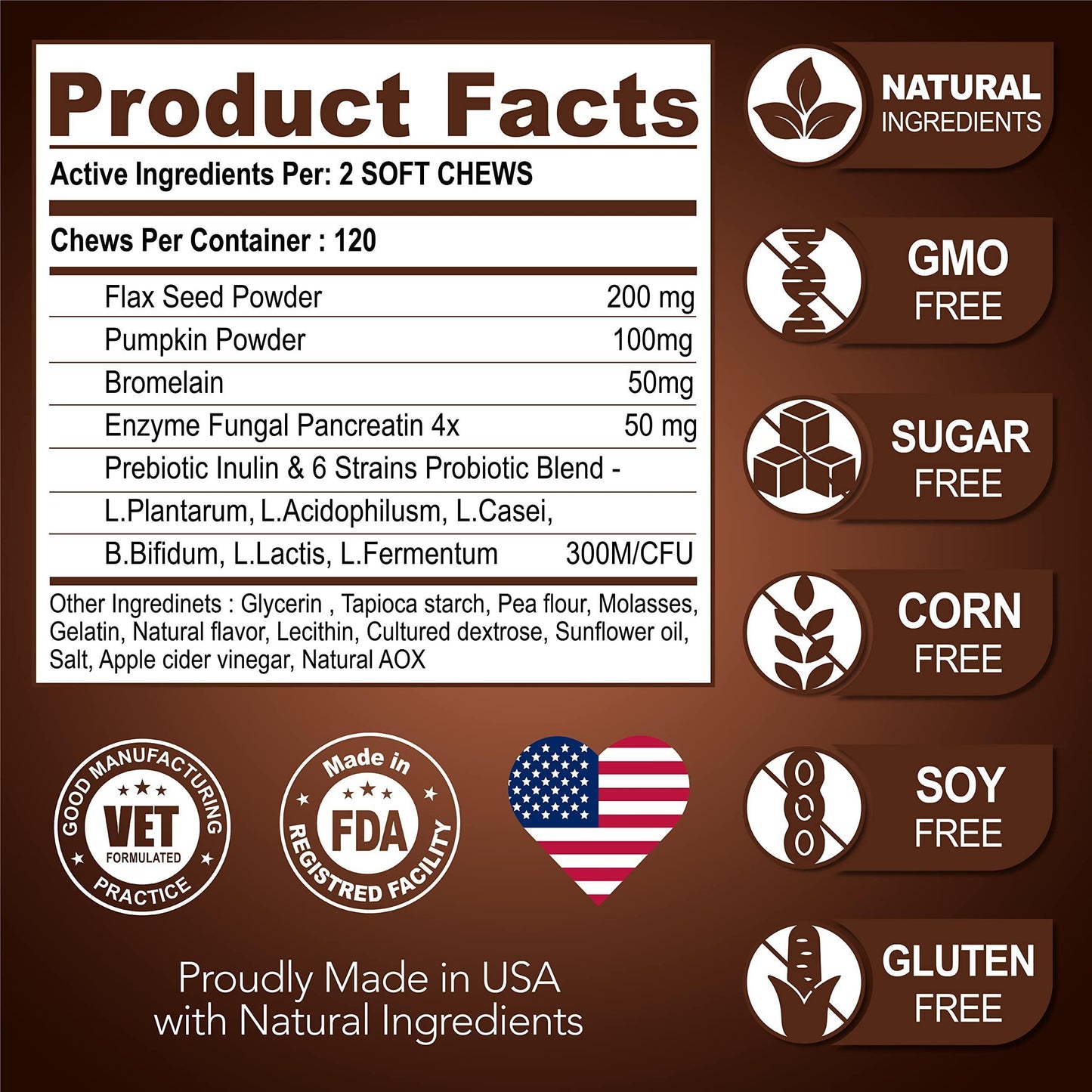 Vet Promise Probiotics & Digestive Enzymes for Dogs Firm Stool & Diarrhea Relief 120 Chews For Pet With Love