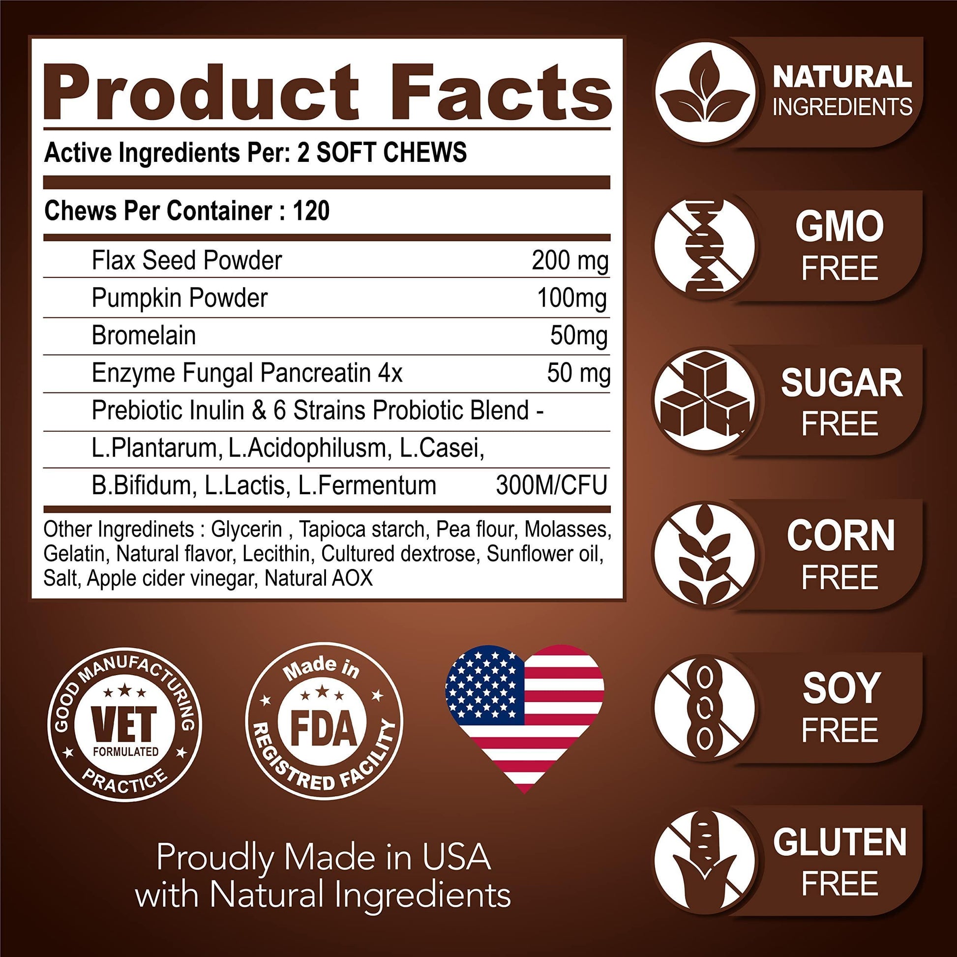 Vet Promise Probiotics & Digestive Enzymes for Dogs Firm Stool & Diarrhea Relief 120 Chews For Pet With Love