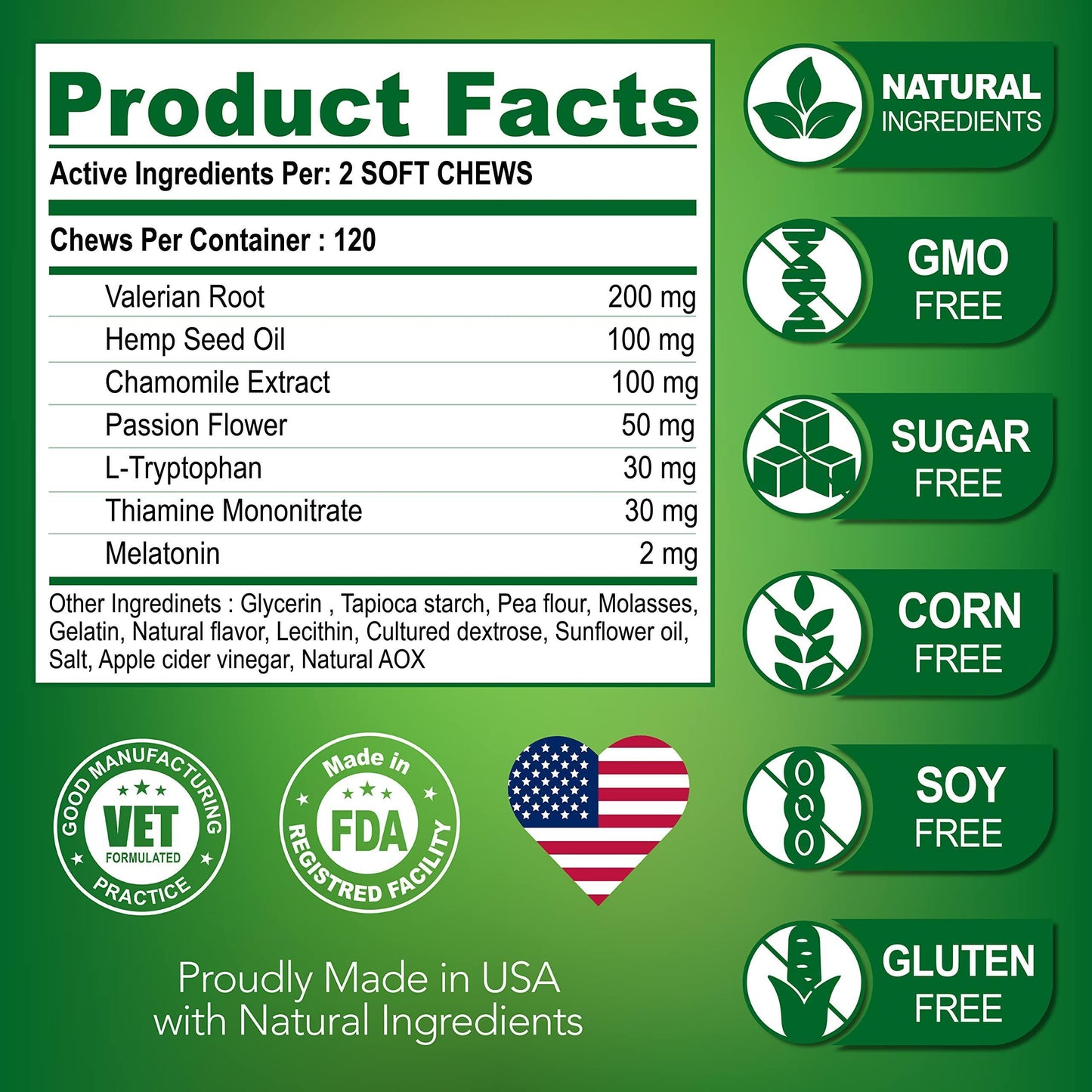 Vet Promise Hemp Oil Anxiety Relief Calming Chews for Dogs 120 Treats For Pet With Love
