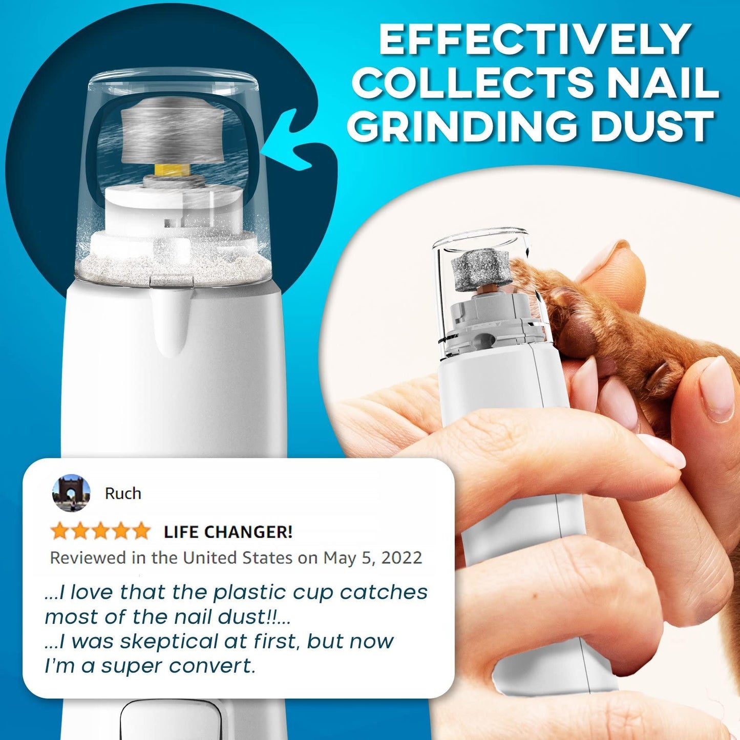 PRIMENS Rechargeable Dog Nail Grinder with LED Light (Gray) For Pet With Love