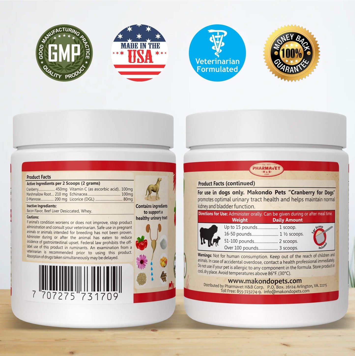 Makondo Pets Cranberry Natural UTI Treatment & Kidney Support Supplement for Dogs (3.53 Oz) For Pet With Love