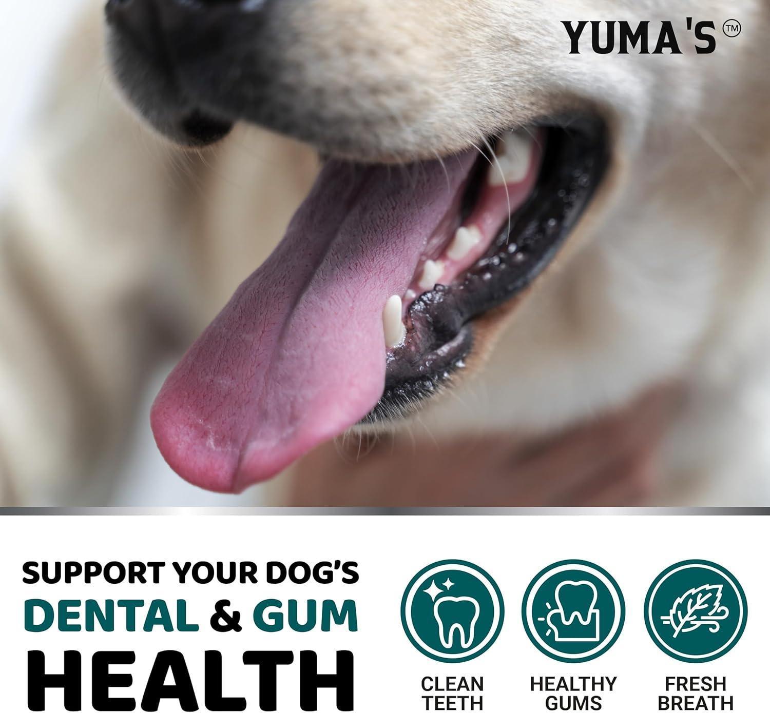 YUMA'S Breath Freshener with Multivitamin Dog Teeth Cleaning Dental Powder. Tartar and Plaque Control with Probiotics Immune Support for Dogs For Pet With Love