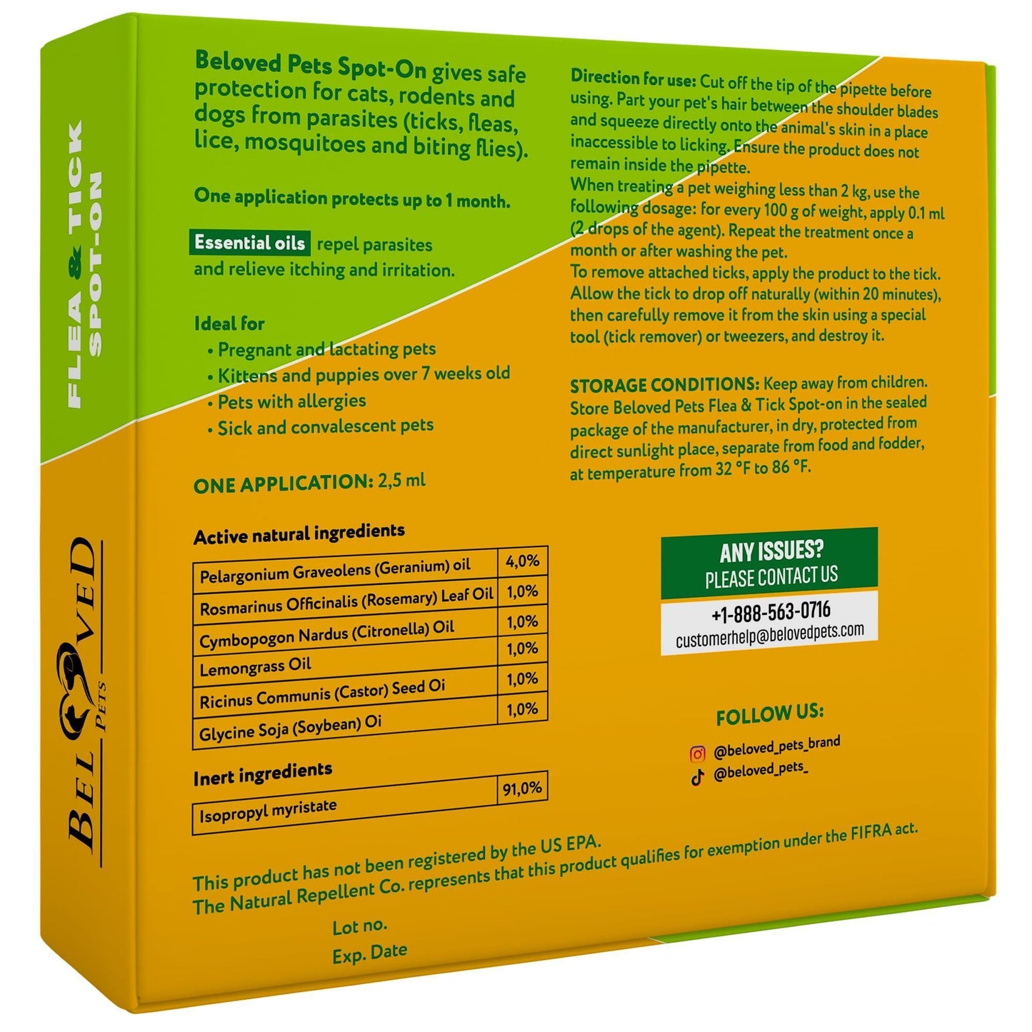 Beloved Pets Natural Flea and Tick Prevention for Dogs, Cats & Rabbits. Topical Flea & Mosquito Repellent. 3 Months Supply For Pet With Love