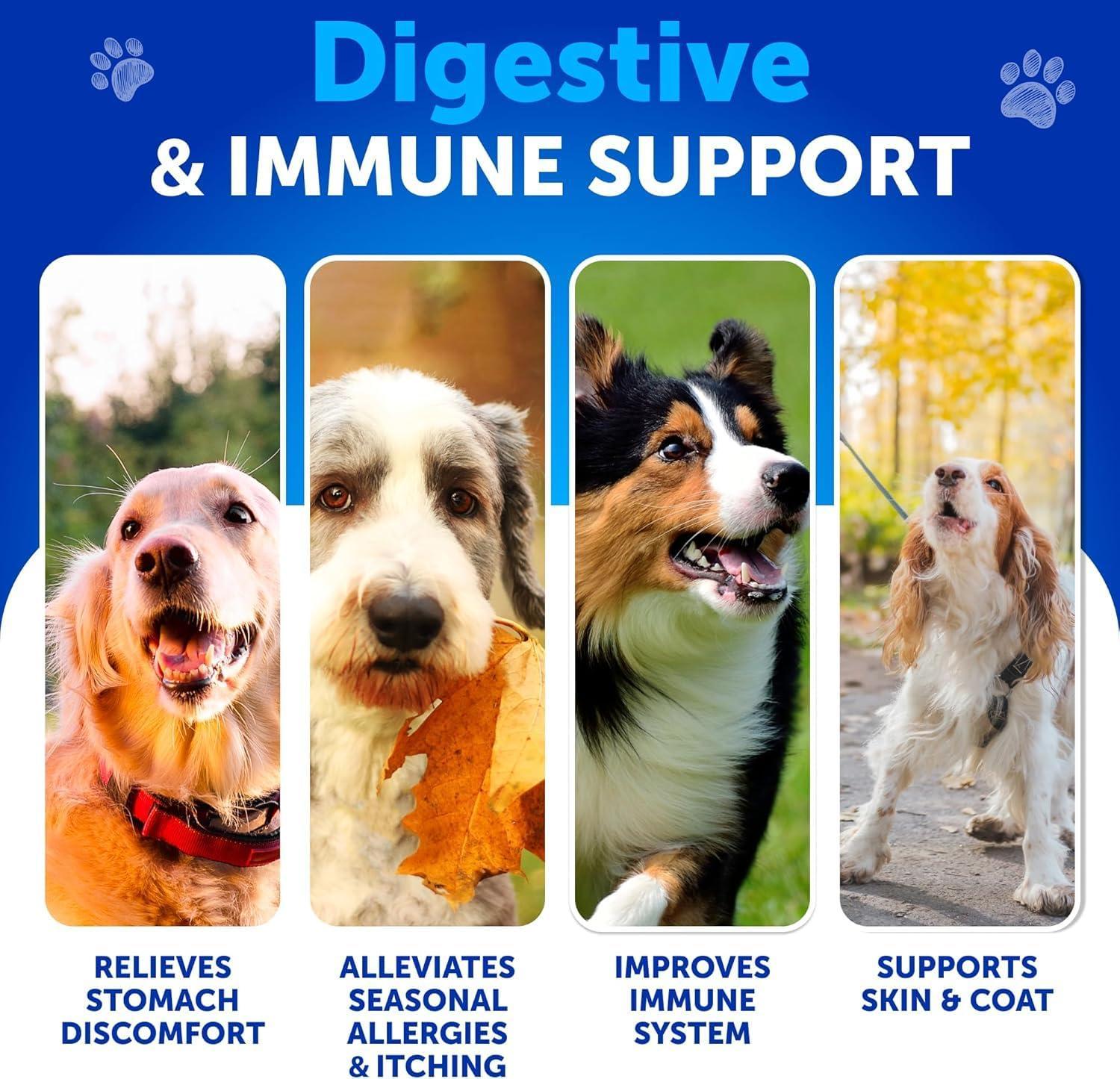 Artullano Probiotics and Digestive Enzymes for Dogs. Gut Health, Itchy Skin Allergies & Immunity Support.  70 Chews. Duck Flavor. Made in the USA. For Pet With Love