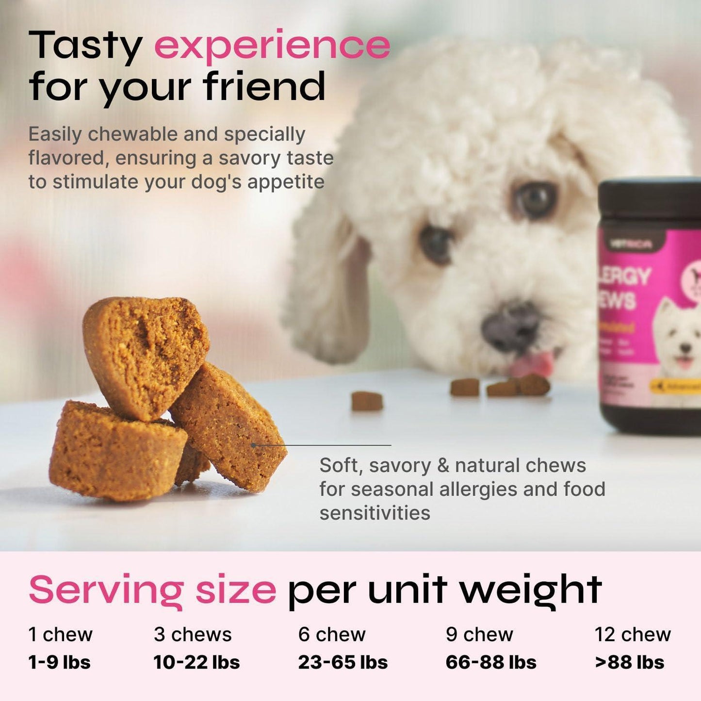 VETRICA Dog Itching Skin & Allergy Relief Immune Support Supplement 130 Chews For Pet With Love