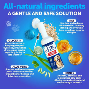 Paw Cleaner for Dogs Kit. Silicone Brush and 5fl Oz No Rinse Foaming Cleanser