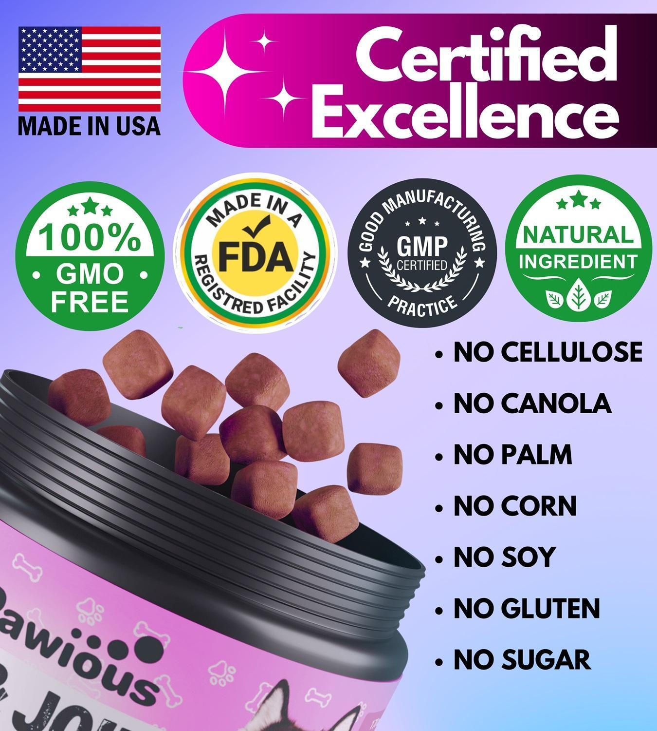 PAWIOUS Dog Multivitamin Chewable Supplement with Glucosamine 16in1 (120 Chews) For Pet With Love